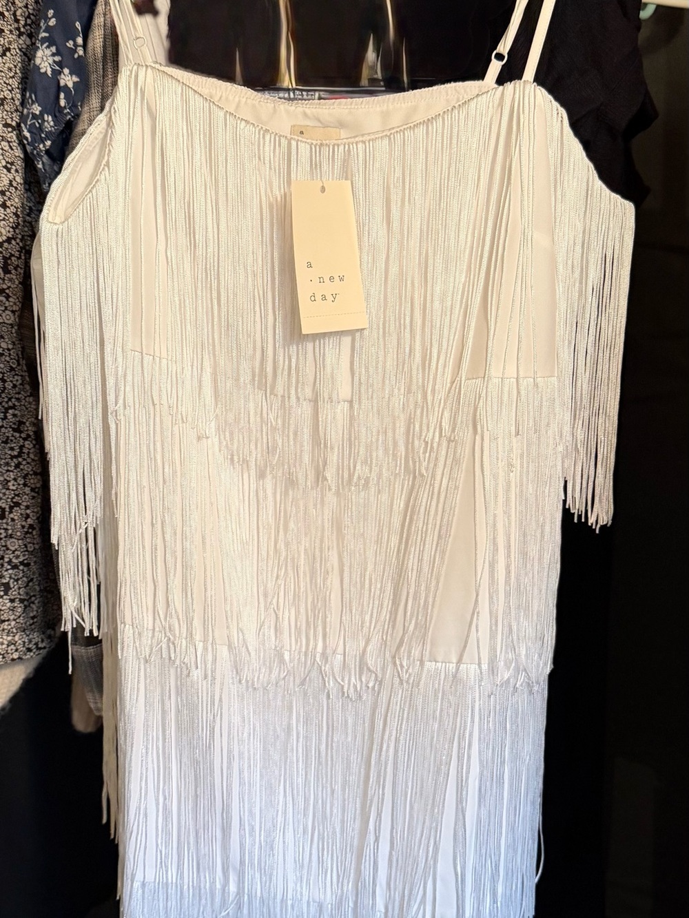 a new day White Fringe Slip Dress with Layered Trim